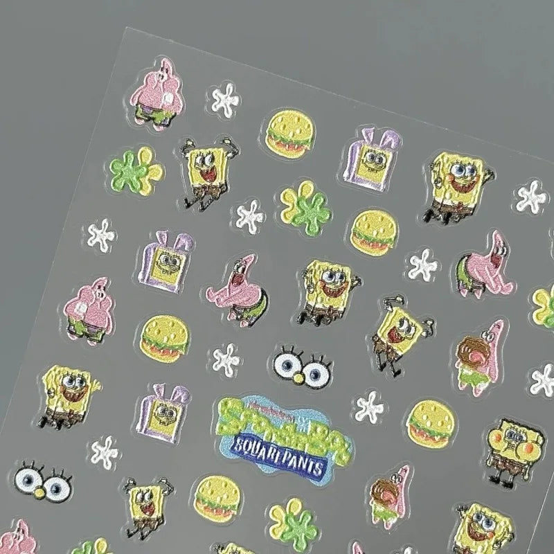 Cartoon SpongeBob Relief Nail Stickers - Image 3